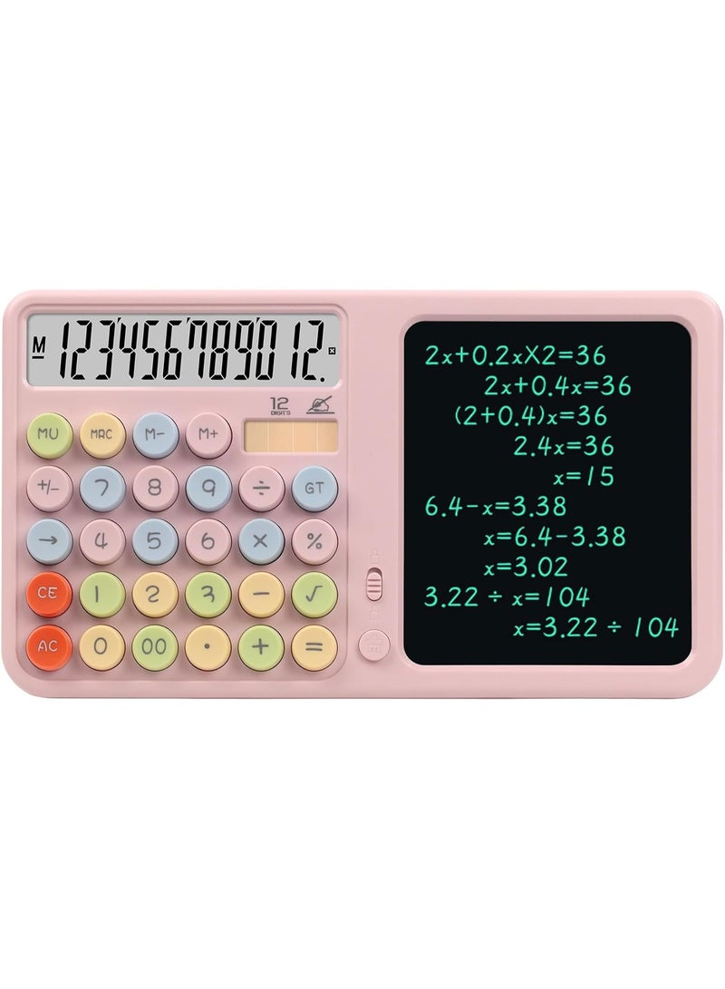 YelaJoy Calculators Desktop with Notepad Writing Tablet,12 Digit Large Button Office Calculator, – Solar & Battery Powered Math Tool with Large Display for Office, Business & Study,School & Home (Pink) - Image 1